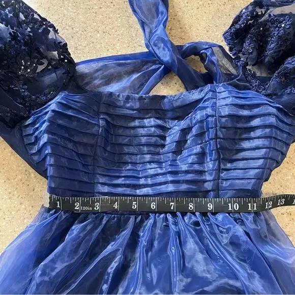 NWOT Lulus Significant Splendor Navy Organza Pleated Puff Sleeve Midi Dr… - Picture 7 of 11
